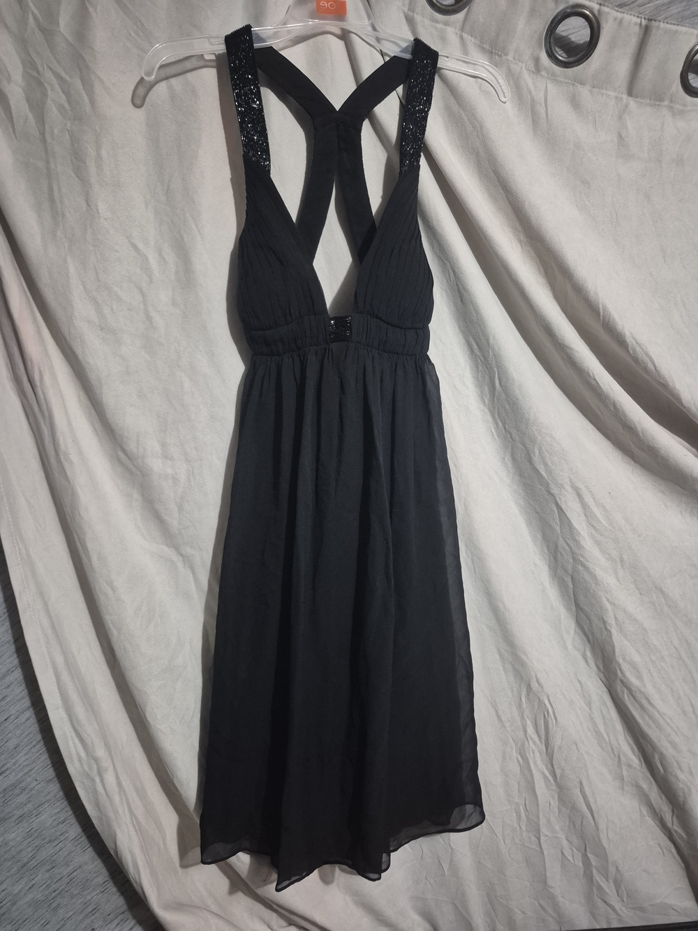 Aidan Mattox Black Strapless Crisscross Midi Dress with Embellished Straps